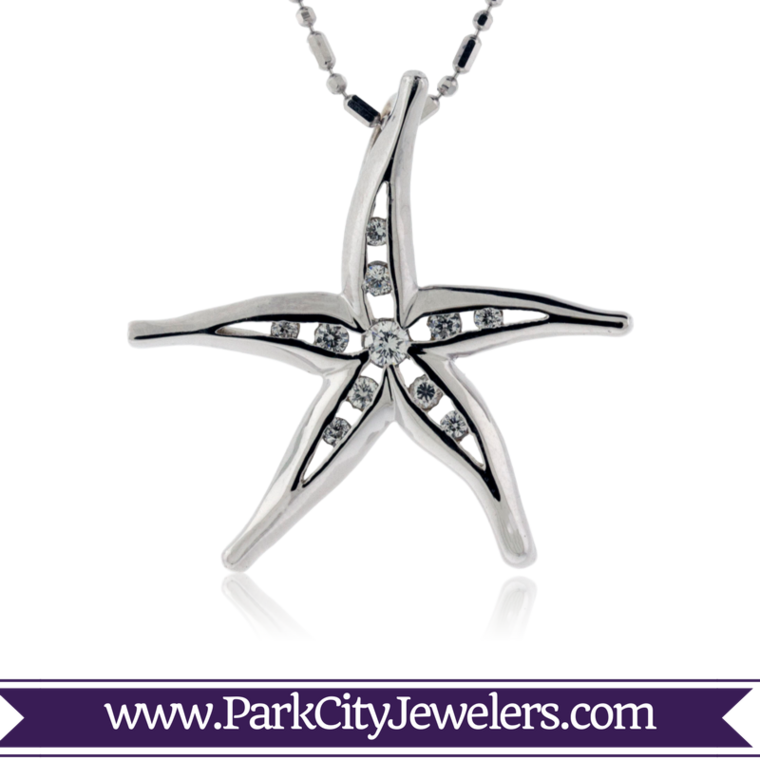 Diamond Lined Starfish Pendant - Elk Ivory Tooth Trophy Antler Ring (760x760), Png Download