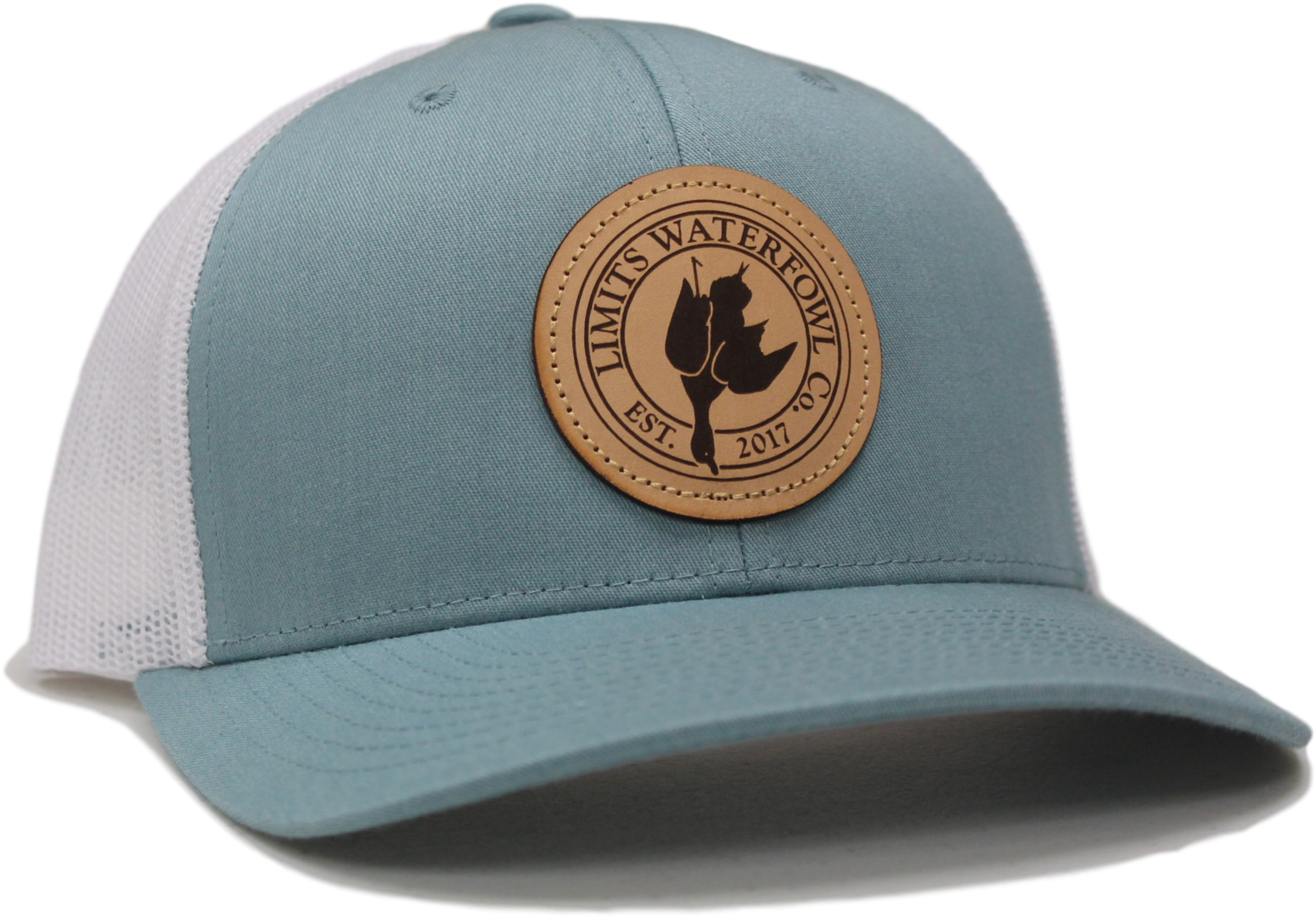 Smoke Blue Leather Logo Patch Trucker Hat Limits Waterfowl - Trucker Hats With Logo Patch (2048x1365), Png Download