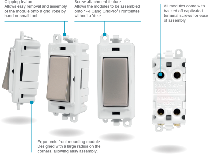 The Gridpro® Range Will Complement Your Existing Click® - White And Pearl Nickel Gridpro 2 Way Keyswitch Module (800x583), Png Download
