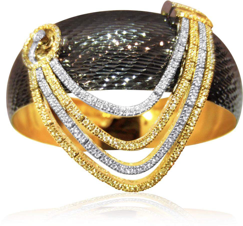 18kt Gold Gun Metal Polish On Textured Base, Brilliant - Bangle (1043x1043), Png Download