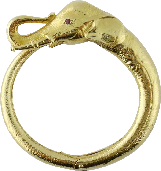 Estate Superb 18k Yellow Gold Diamond Sapphire Elephant - Elephant Head Gold Bangles (729x729), Png Download