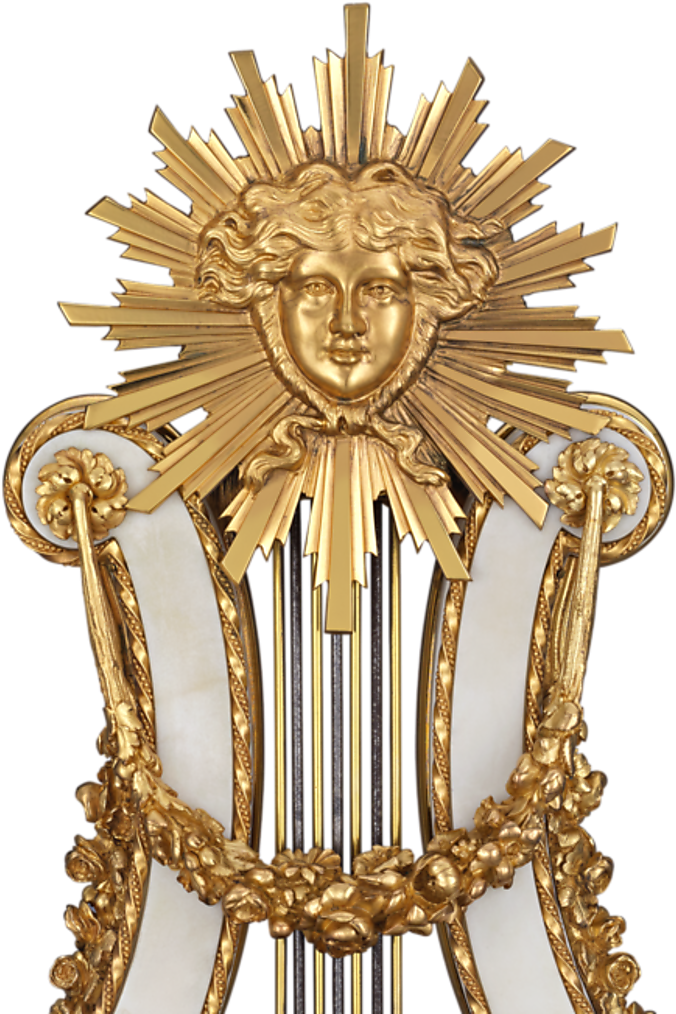 Marble And Ormolu French Lyre Clock - Illustration (1351x1080), Png Download