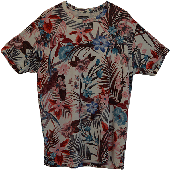 Camiseta Floral Masculina Flores Rosas E Azuis - Camiseta Floral Masculina Flores (600x606), Png Download