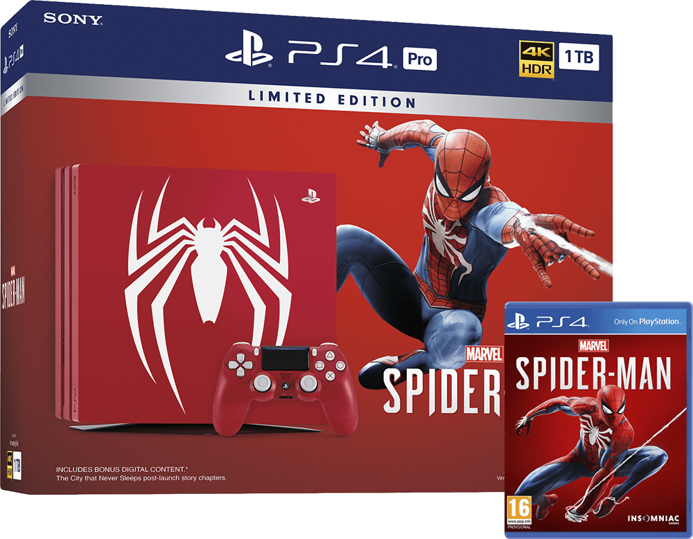 Playstation 4 Pro 1tb Console Limited Amazing Red Spiderman - Spiderman Ps4 Pro Bundle (1000x779), Png Download
