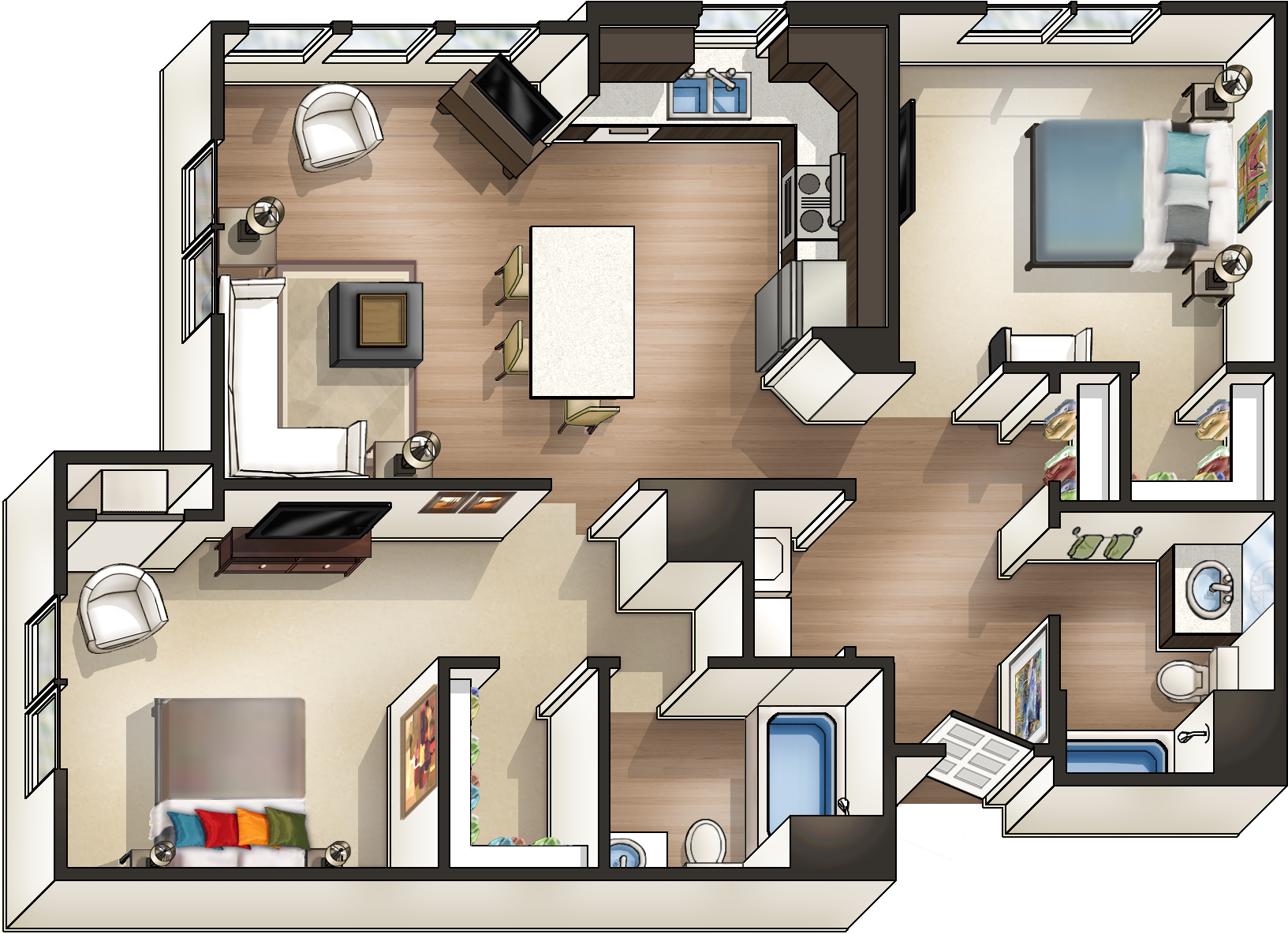 Pet Friendly 2 Bedroom 2 Bathroom 1,123 Square Foot - Watertown (1775x1332), Png Download