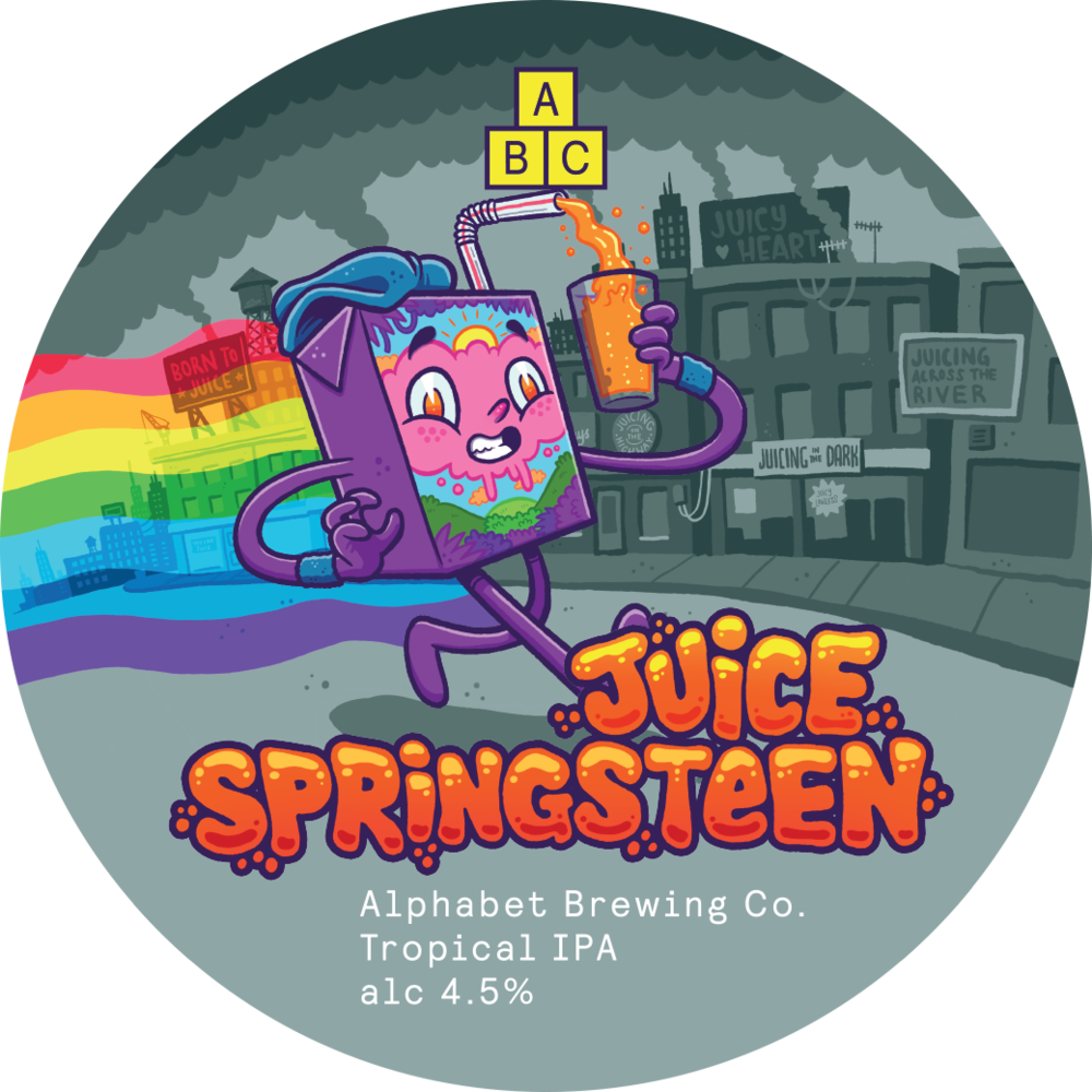 Juice-springsteen Pump Clip Final - Alphabet Brewery Juice Springsteen (1000x1000), Png Download