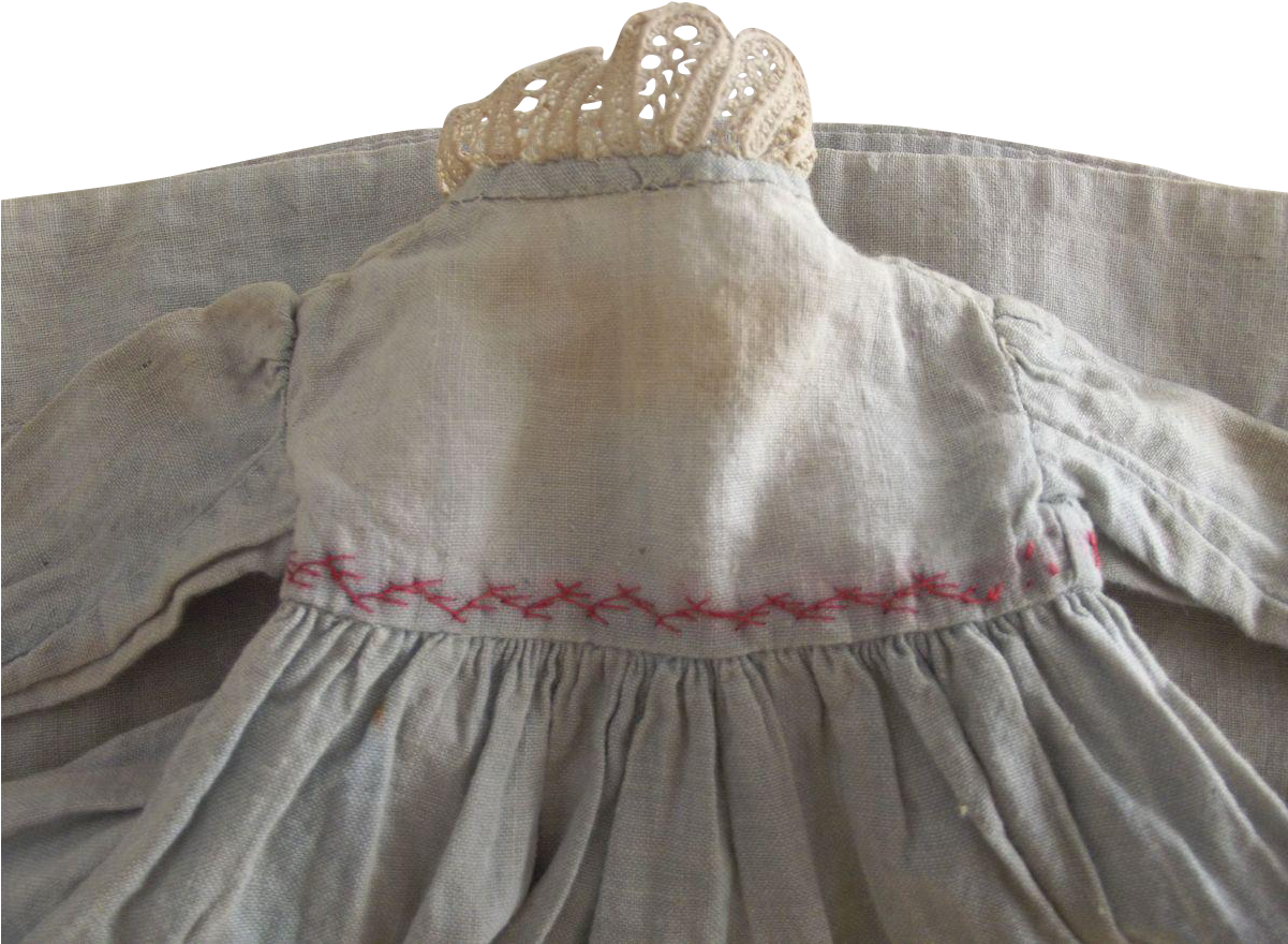 Early Faded Blue Dress With Red Feather Stitching - Gown (1200x1200), Png Download