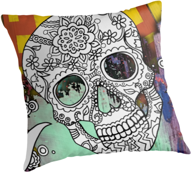 Sugar Skull Color Splash Series By Mspdgtt - Cushion (875x875), Png Download