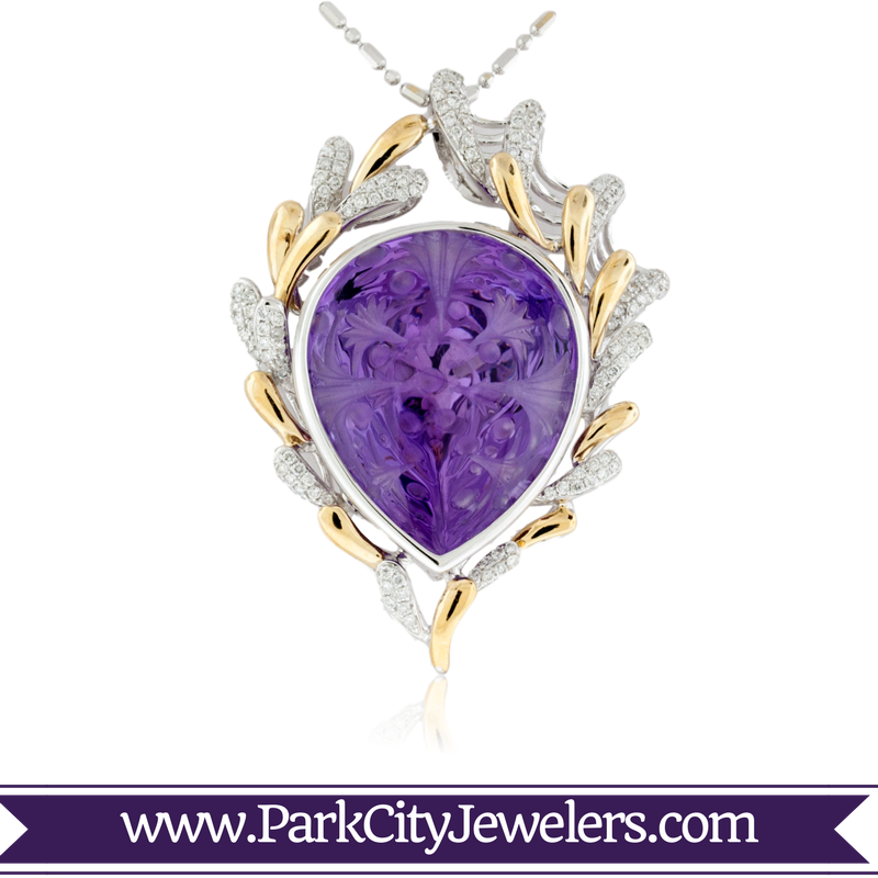 Fancy Cut Teardrop Amethyst And Diamond Pendant - Elk Ivory Engagement Rings (800x800), Png Download