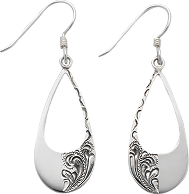Engraved And Smooth Sterling Teardrop Earrings - Drawing (1024x1024), Png Download