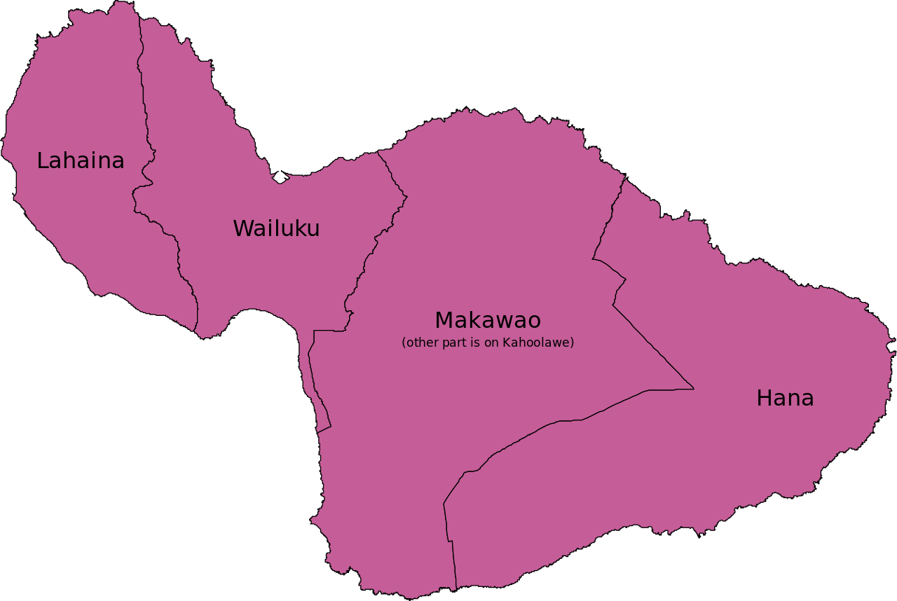 Modern Districts Of Maui Map - Maui Districts (1280x858), Png Download