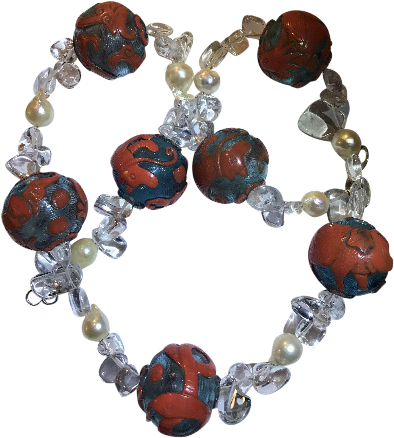 Chinese Peking Carved Glass Bead Quartz & Pearl Necklace - Bead (1511x1511), Png Download