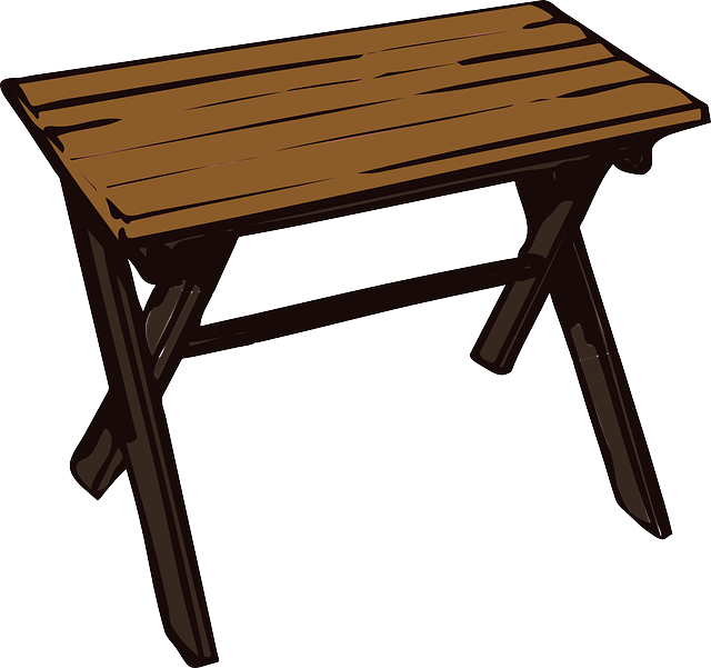 Small, Under, Wooden, Table, Chair, Cartoon, Free - Table Clip Art (640x601), Png Download