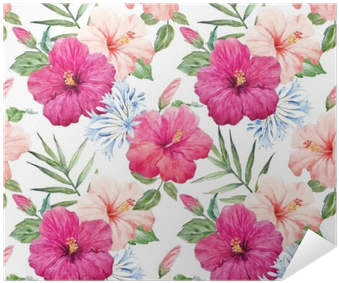 Watercolor Tropical Hibiscus Pattern Poster • Pixers® - Watercolor Painting (400x400), Png Download