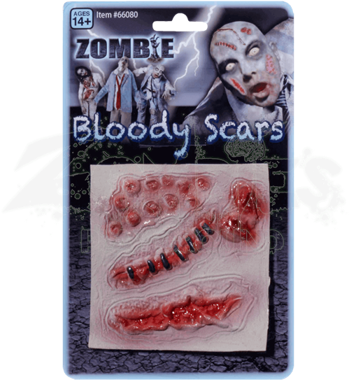 4 Bloody Zombie Scars - Halloween Make-up Assorted Zombie Stick On Fake Scars (550x550), Png Download