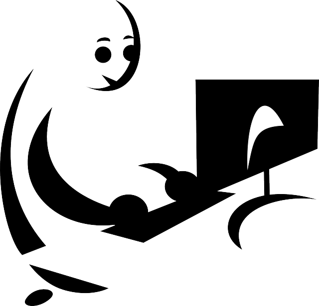 Man, Person, Chair, Computer, Desk, Home, Keyboard - Vektor Orang Dan Komputer (640x615), Png Download