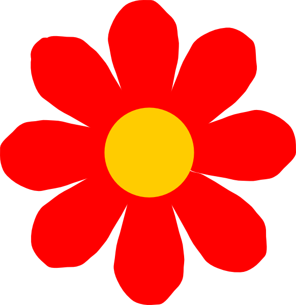 Red Flower Clip Art At Clker - Simple Clip Art Flower (582x599), Png Download