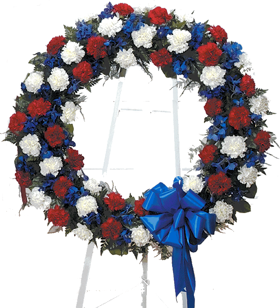 Red White Blue Standing Wreath Funeral Flowers Red White And Blue Full Size Png Download Seekpng