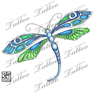 Marketplace Tattoo Emerald Deco Dragonfly - Drawings Of Dragonflies Tattoos (400x400), Png Download