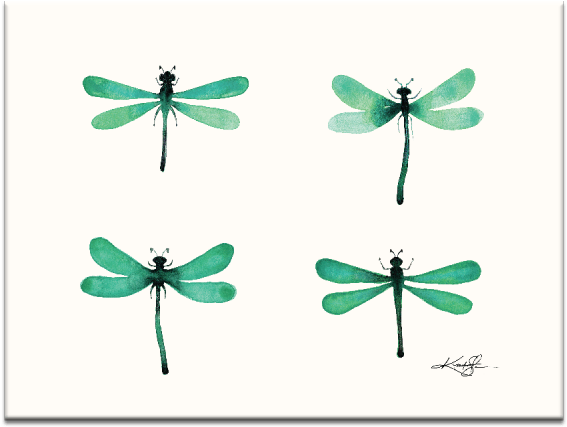 Kathy Morton Stanion Four Dragonflies - Gerahmtes Leinwandbild Vier Libellen 4 Artist Lane (600x600), Png Download