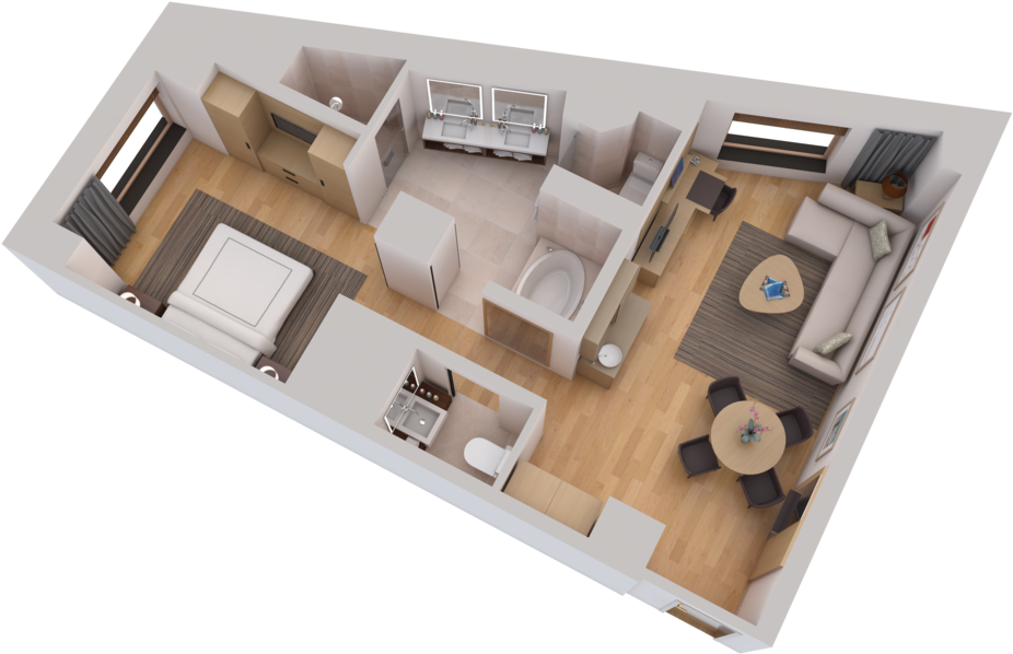 Luxury Suite - Corner Hotel Room Layout (1024x768), Png Download