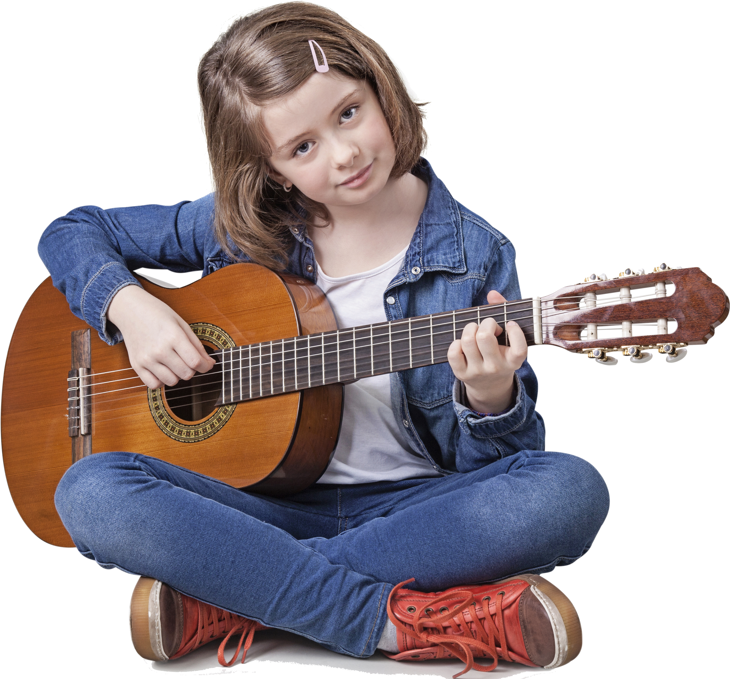 9yo Girl Acoustic Sitting Transparent - Guitar (3143x2847), Png Download