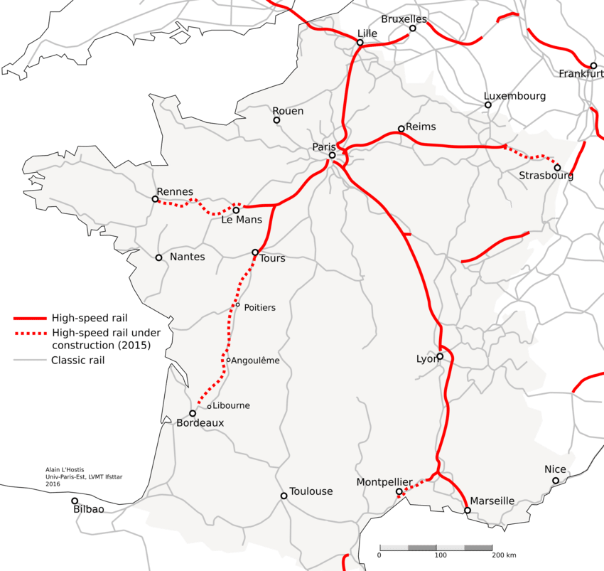 Map Of French High-speed Rail Network Opened And Under - Fabricant Français (850x803), Png Download