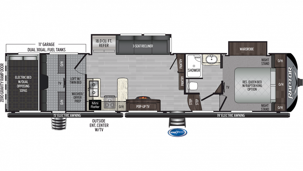 2019 Raptor 351 Floor Plan Img - Raptor 423 Toy Hauler (1004x565), Png Download