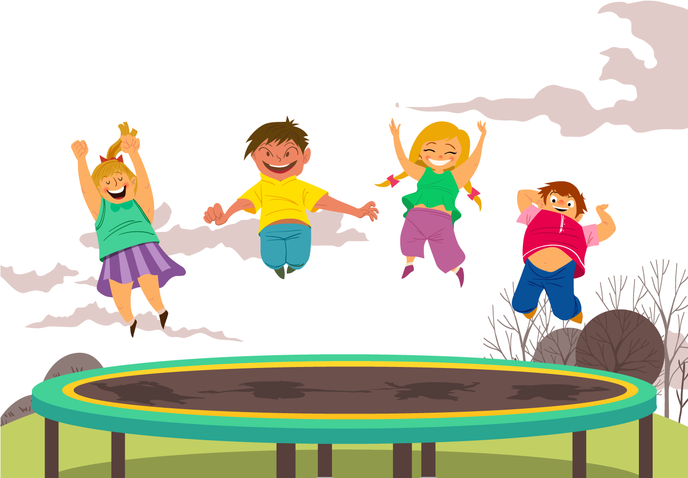 Clip Art Library Stock Child Trampolining Happy Children - Kids On Trampoline Png (1400x980), Png Download