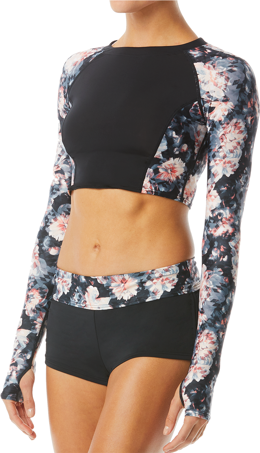 Tyr Women's Maya Long Sleeve Crop Rashguard- Padma (1200x1484), Png Download