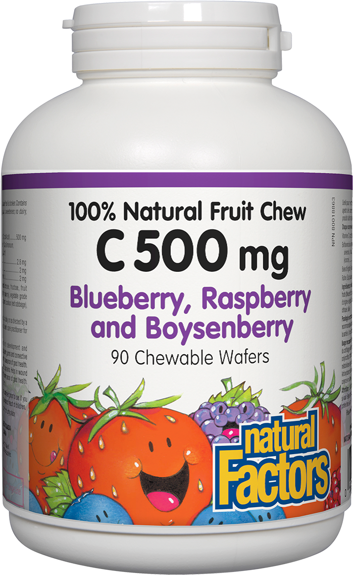 Vitamin C Blue Raspberry, 90 Chewables - Natural Factors C 500 Mg Natural Fruit Chew 90 Chews (747x1200), Png Download