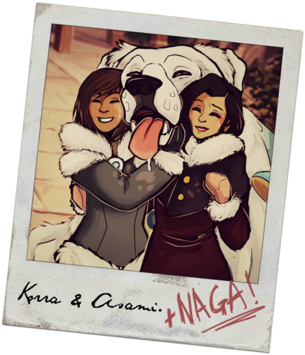 Naga Photobomb - Korra And Asami Cute (600x697), Png Download