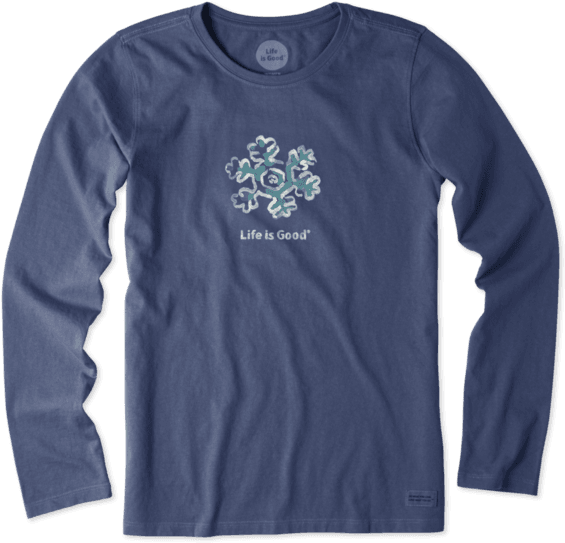 Women's Watercolor Snowflake Long Sleeve Crusher Tee - Life Is Good. Women's Ls Crusher - Snowplace Like Heart (570x570), Png Download