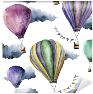 Watercolor Pattern With Bright Hot Air Balloon - Hot Air Balloon (400x400), Png Download