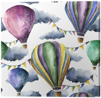 Watercolor Pattern With Hot Air Balloons And Clouds - Hot Air Balloons Watercolour (400x400), Png Download
