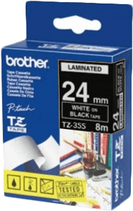 Brother P Touch Tapes, 24 Mm, White On Black Tape - Brother Laminated Tape - 1 Roll(s) (1200x720), Png Download