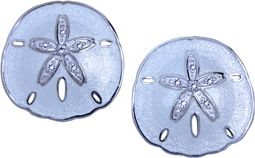 Guy Harvey Sand Dollar Earrings With White Enamel (1000x1000), Png Download
