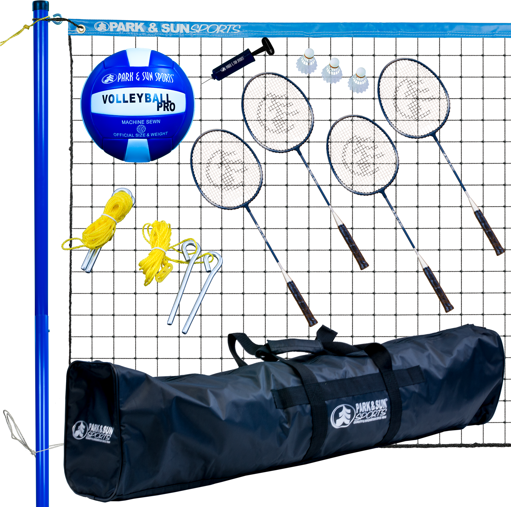 Volley Portable Combination Volleyball/badminton Set - Park & Sun Spiker Sport Steel Blue Outdoor Volleyball (2000x2000), Png Download