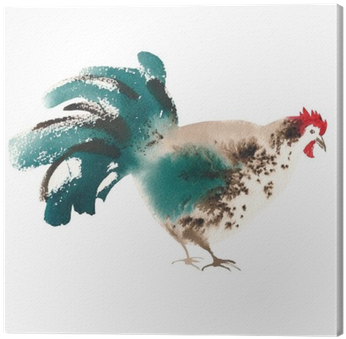 Rooster Green Brown Look Watercolor Canvas Print • - Watercolor Painting (400x400), Png Download