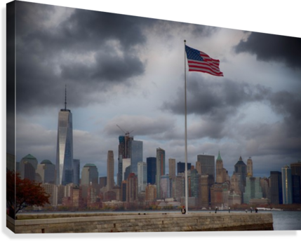 Nyc Skyline With American Flag Canvas Print - Skyline (429x344), Png Download