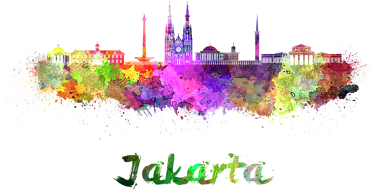 Click And Drag To Re-position The Image, If Desired - Jakarta Skyline Watercolor (600x393), Png Download