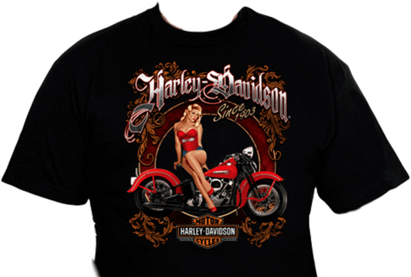 Nyc Limited Edition Vintage Pin Up Tee - Pin Up Harley Davidson T Shirts (600x600), Png Download