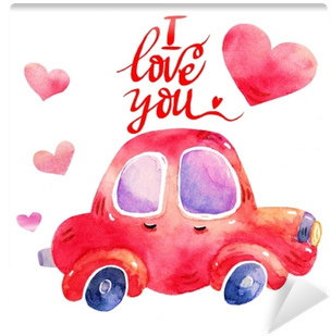 Watercolor Retro Red Car Illustrations Isolated On - Christmas Tree On Car Drawing (400x400), Png Download