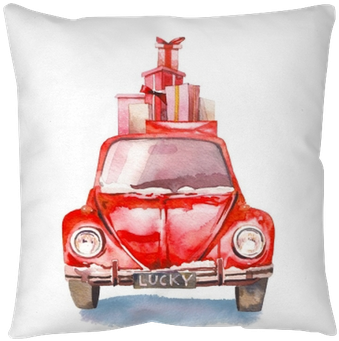 Watercolor Retro Car With Gift Boxes On Top - Watercolor Christmas Tree Png (400x400), Png Download