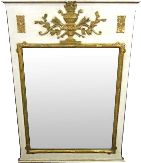Antique French Neoclassical White Carved Gilt Wood - Wood Wall Mirror (572x572), Png Download