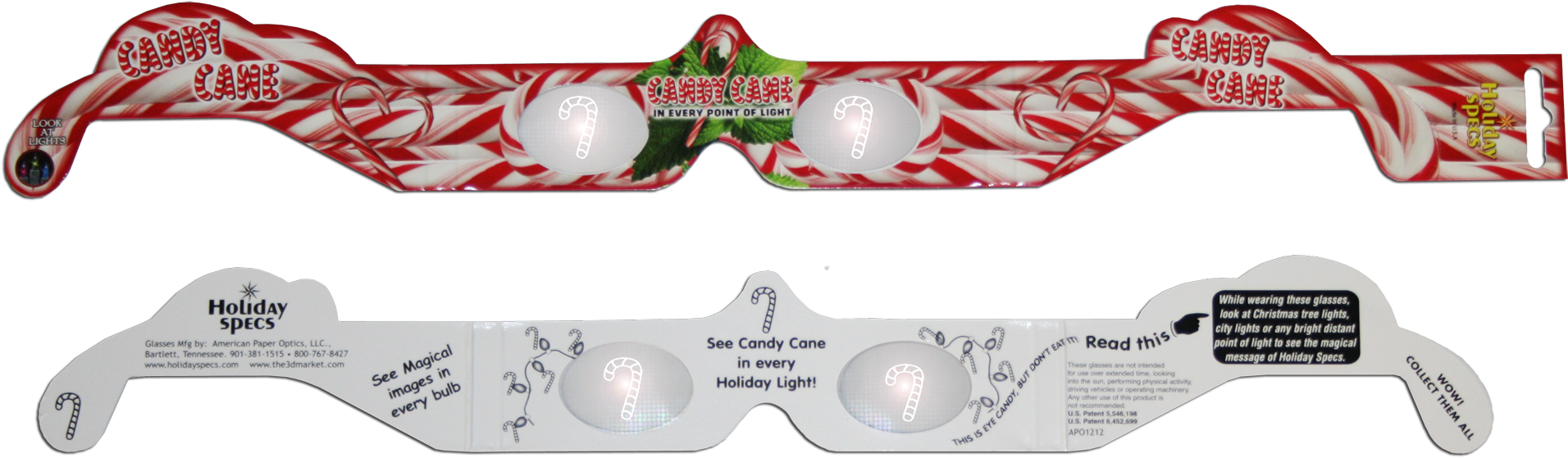 Candy Cane Holiday Specs - Light (2000x655), Png Download
