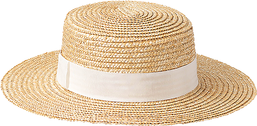 Simple Natural Boater Hat With White Ribbon - Hat (1000x1000), Png Download
