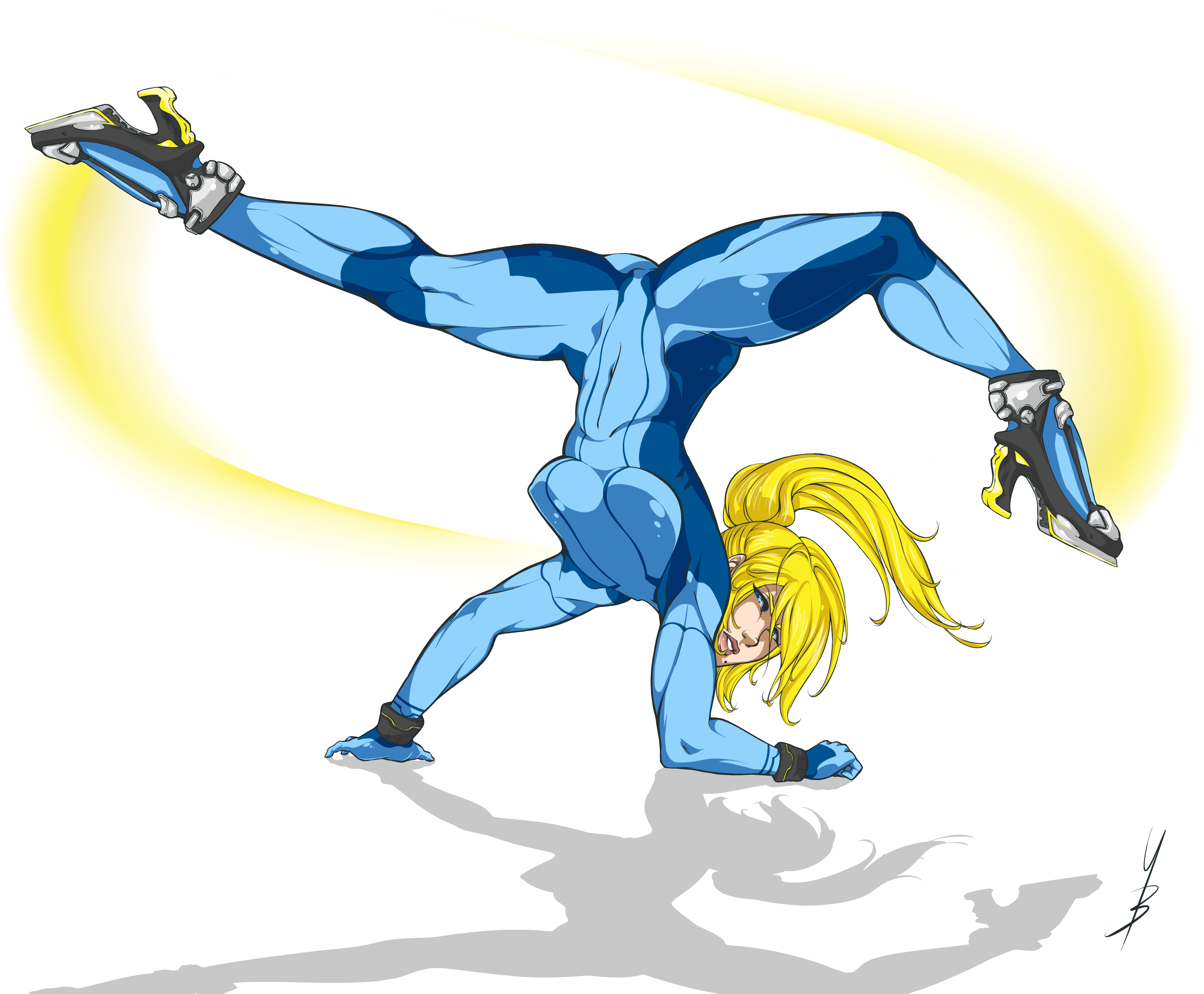 Samus Aran, Zero Suit Metroid Series Artwork By Cartakerjvb - Zero Suit Samus Kick (5250x4500), Png Download