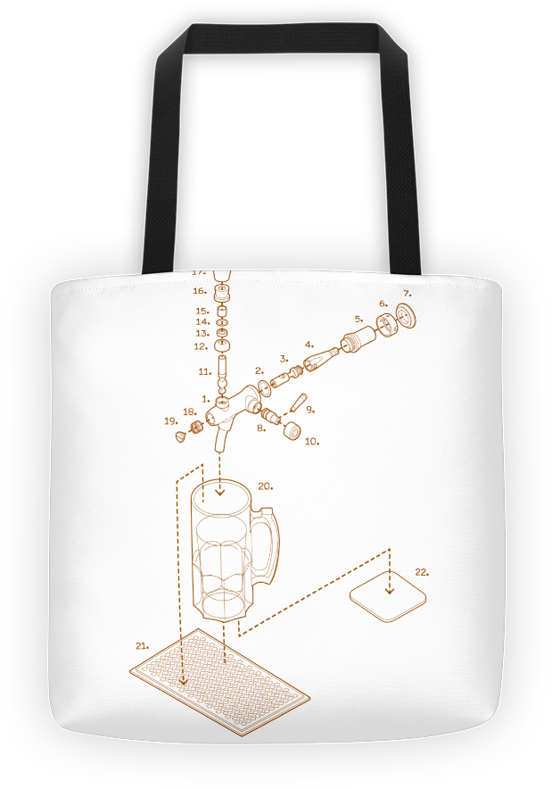 Exploded Beer Tap And Mug Tote Bag (1000x1000), Png Download