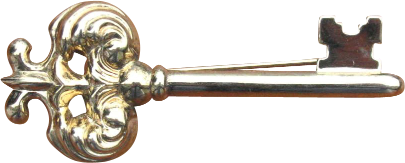 Sterling Silver Skeleton Key Pin Brooch Gold Plated - Brooch (882x882), Png Download